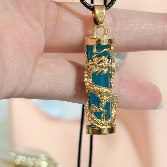 Jewelry - Clow In Dark Gold Blue Dragon Pendant Necklace. (Unisex)